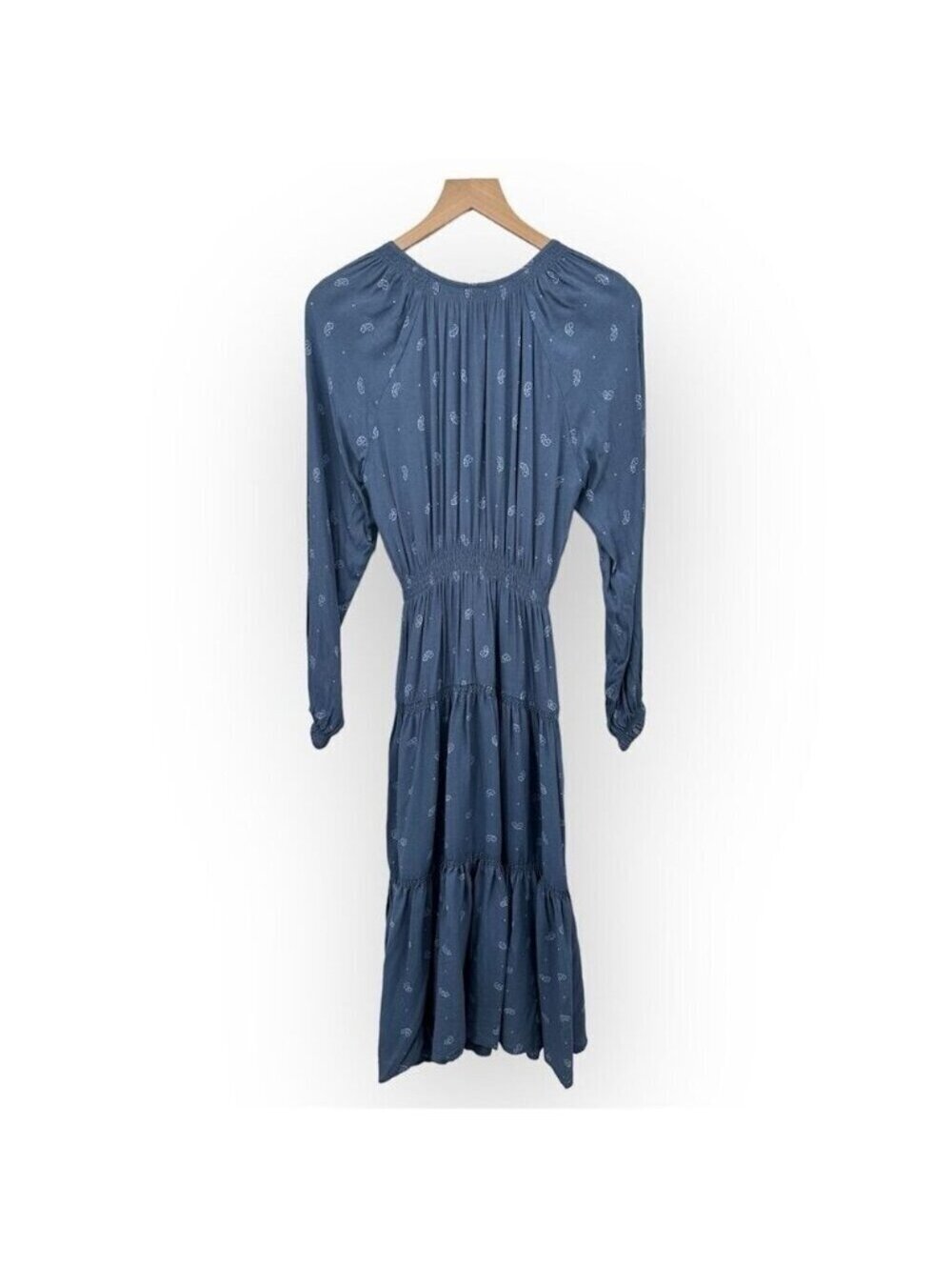 Urban Outfitters Reese Paisley Blue Midi Dress Smocked Tiered Size S - Picture 3 of 9
